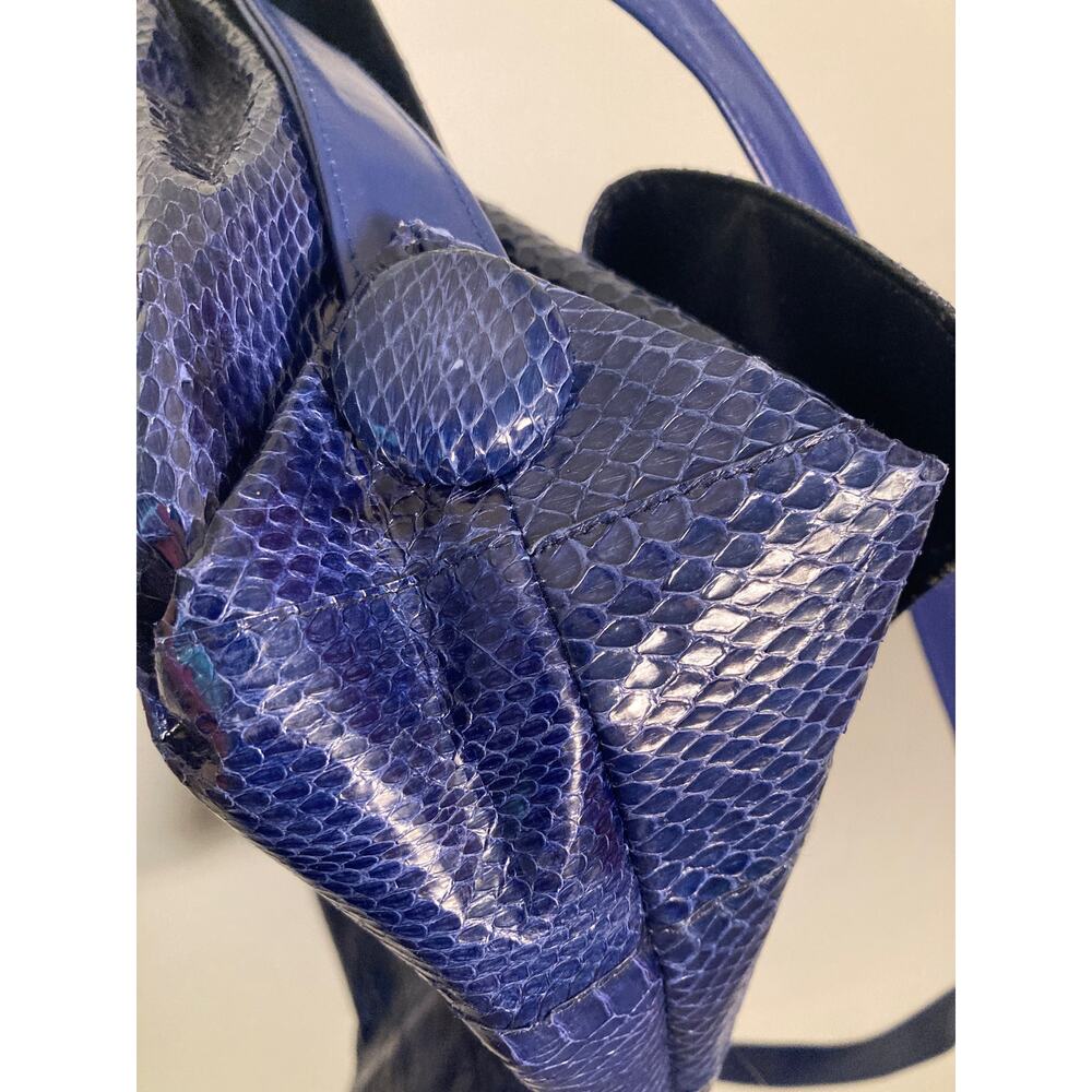 Saks Fifth Avenue Falchi Blue Snakeskin Purse Cinch Impeccable Exterior ~ Repair - Picture 13 of 13